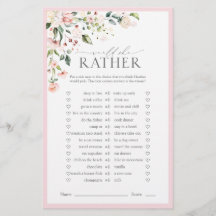 ピンクエレガントの水彩フローラブライダルシャワーゲーム