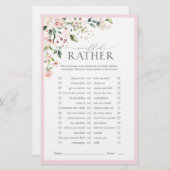 ピンクエレガントの水彩フローラブライダルシャワーゲーム (正面/裏面)