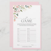 ピンクエレガントの水彩フローラブライダルシャワーゲーム (正面/裏面)