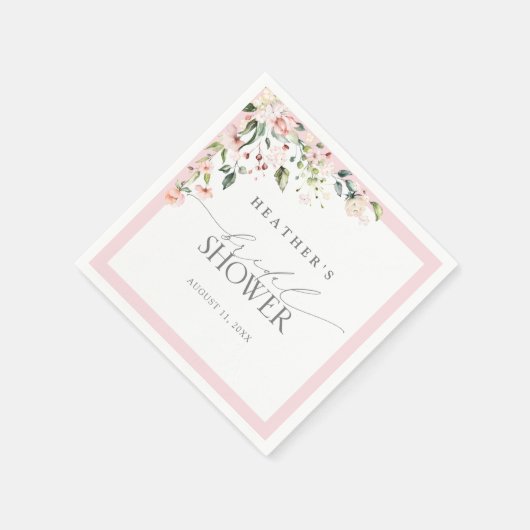 ピンクエレガントの水彩フローラブライダルシャワー スタンダードカクテルナプキン (角)