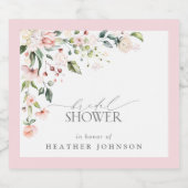 ピンクエレガントの水彩フローラブライダルシャワー スパークリングワインラベル (シングルラベル)