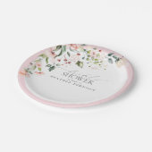 ピンクエレガントの水彩フローラブライダルシャワー ペーパープレート (アングル)