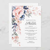 ピンクエレガントの水彩フローラブライダルシャワー 招待状 (正面/裏面)