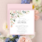 ピンクエレガントの水彩フローラブライダルシャワー 招待状