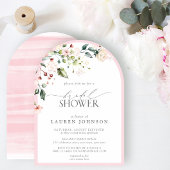 ピンクエレガントの水彩フローラブライダルシャワー 招待状