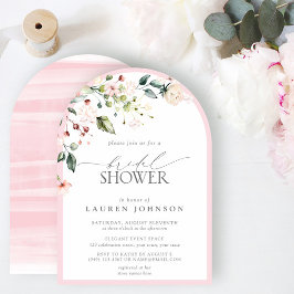 ピンクエレガントの水彩フローラブライダルシャワー 招待状