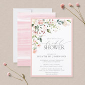 ピンクエレガントの水彩フローラブライダルシャワー 招待状