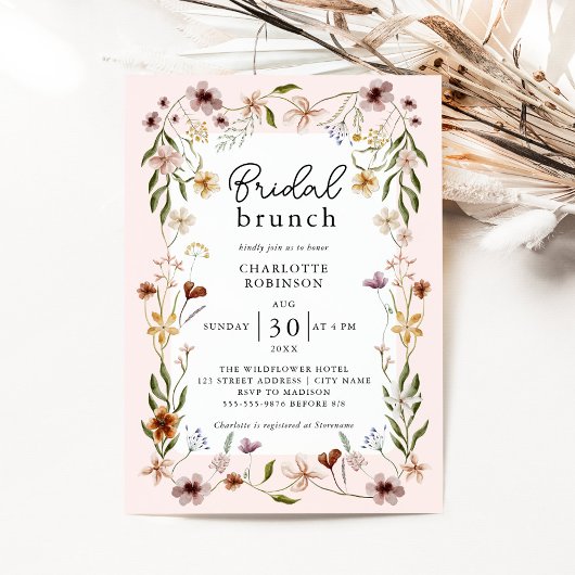 ピンクエレガントの水彩フローラブライダルシャワー 招待状