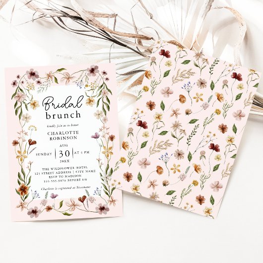 ピンクエレガントの水彩フローラブライダルシャワー 招待状