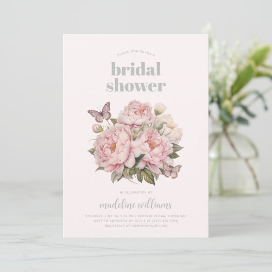 ピンクエレガントの水彩フローラブライダルシャワー 招待状 (スタンド正面)