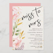 ピンクエレガントの水彩フローラブライダルシャワー 招待状 (正面/裏面)