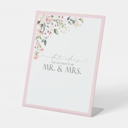 ピンクエレガントの水彩フローラ日付アイディア台座 台座サイン (正面)