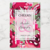 ピンクエレガントの水彩フローラ結婚ズミニ ワインラベル (シングルラベル)