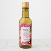 ピンクエレガントの水彩フローラ結婚ズミニ ワインラベル (正面)