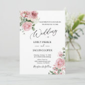 ピンクエレガントの水彩フローラ結婚式招待状 招待状 (スタンド正面)