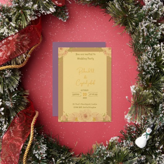 ピンクエレガントの水彩フローラ結婚式招待状 箔招待状 (インサイチュ)