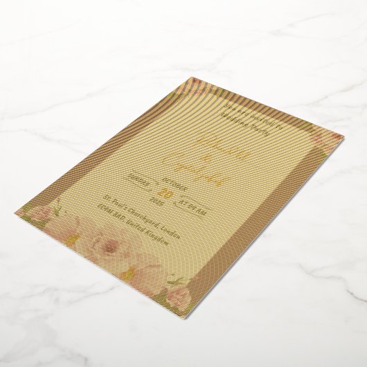 ピンクエレガントの水彩フローラ結婚式招待状 箔招待状 (回転した状態)