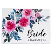 ピンクエレガントの水彩フローラ花嫁 ラージペーパーバッグ (裏面)