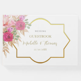 ピンクエレガントの水彩フローラ配置 ゲストブック