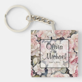 ピンクエレガントの水彩フローラ キーホルダー
