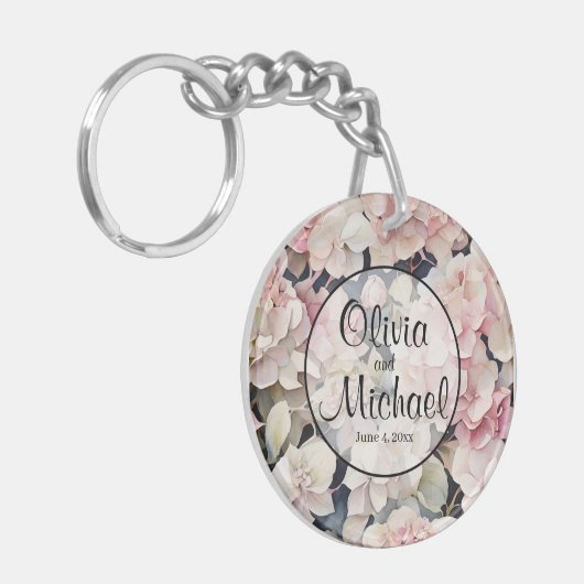 ピンクエレガントの水彩フローラ キーホルダー (正面左)