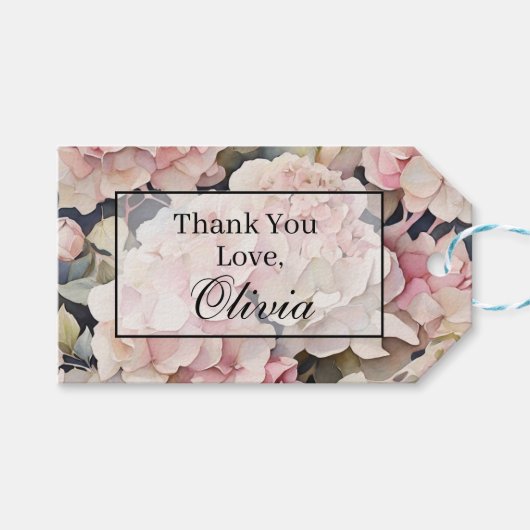 ピンクエレガントの水彩フローラ ギフトタグ (正面(横))