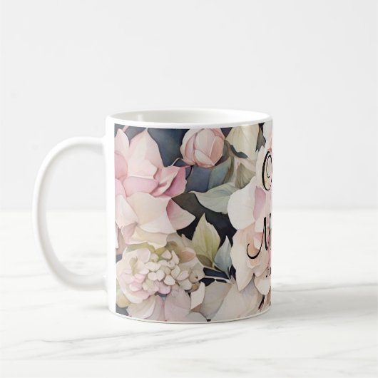 ピンクエレガントの水彩フローラ コーヒーマグカップ (左)