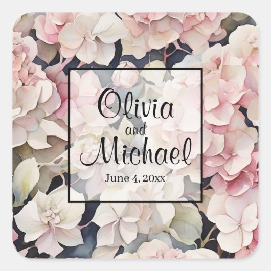 ピンクエレガントの水彩フローラ スクエアシール (正面)