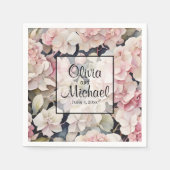 ピンクエレガントの水彩フローラ スタンダードカクテルナプキン (正面)
