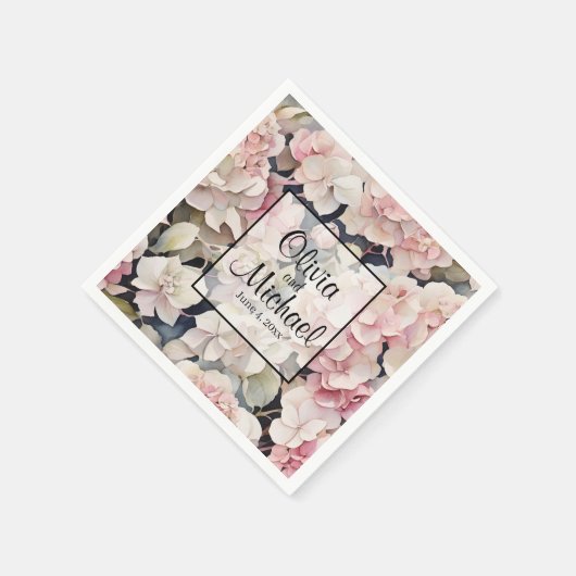 ピンクエレガントの水彩フローラ スタンダードカクテルナプキン (角)