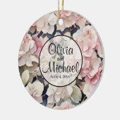 ピンクエレガントの水彩フローラ セラミックオーナメント (左)