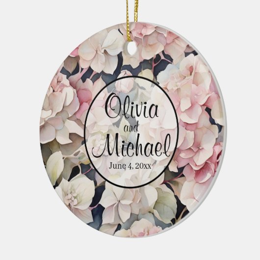 ピンクエレガントの水彩フローラ セラミックオーナメント (左)