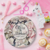 ピンクエレガントの水彩フローラ ペーパープレート (パーティー)