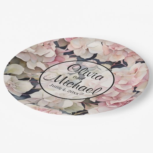 ピンクエレガントの水彩フローラ ペーパープレート (アングル)