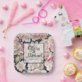 ピンクエレガントの水彩フローラ ペーパープレート (パーティー)