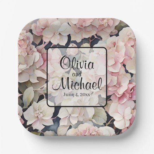 ピンクエレガントの水彩フローラ ペーパープレート (正面)