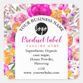 ピンクエレガントの水彩ワイルドフラワー春ラベル スクエアシール (正面)