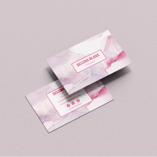 ピンクエレガントの水彩大理石 – 金ゴールドグリッター 名刺