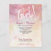 ピンクエレガントの水彩女の子の赤ちゃんシャワー ポストカード (正面)
