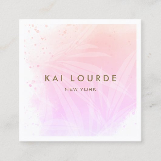 ピンクエレガントの水彩植物葉の数 スクエア名刺 (正面)