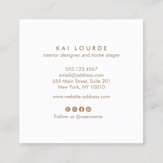 ピンクエレガントの水彩植物葉の数 スクエア名刺 (裏面)