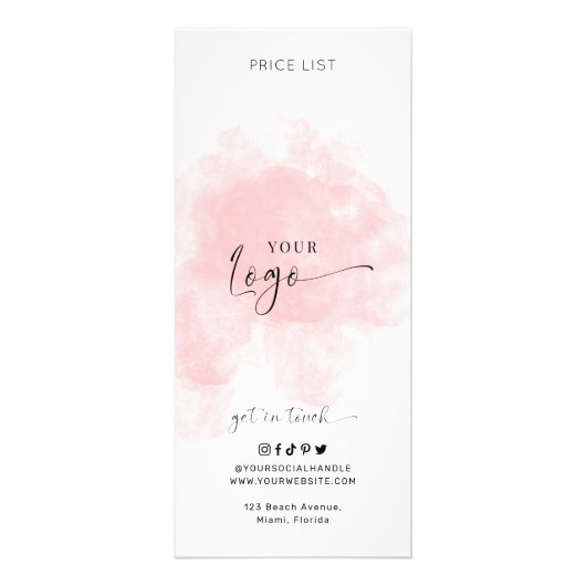 ピンクエレガントの水彩美しいサービス価格表 ラックカード (裏面)