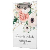 ピンクエレガントの水彩花がパーソナライズ クリップボード (左)