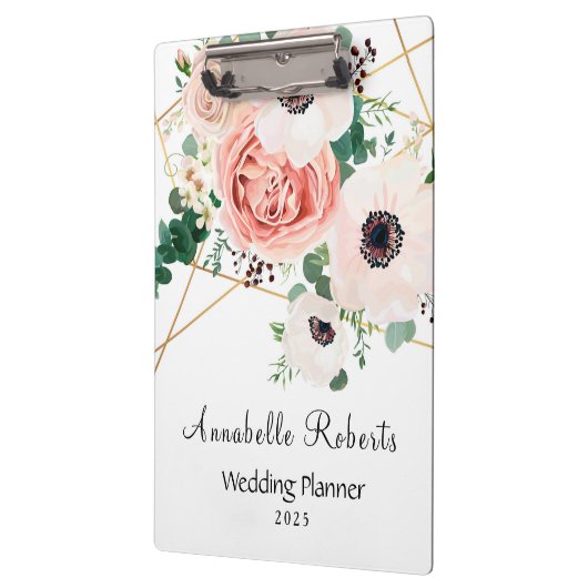 ピンクエレガントの水彩花がパーソナライズ クリップボード (左)