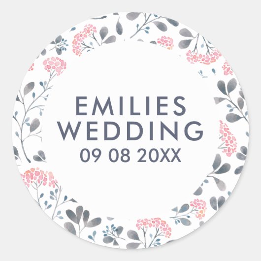 ピンクエレガントの水彩花のパターン ラウンドシール (正面)