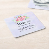 ピンクエレガントの水彩花の花束結婚の スクエアペーパーコースター (アングル)