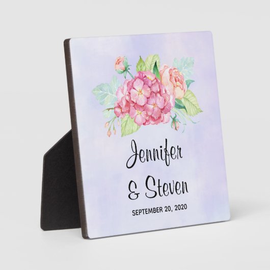 ピンクエレガントの水彩花の花束結婚の フォトプラーク (正面)