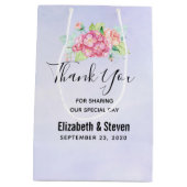 ピンクエレガントの水彩花の花束結婚の ミディアムペーパーバッグ (裏面)