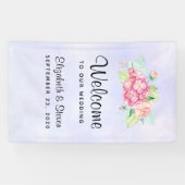 ピンクエレガントの水彩花の花束結婚の 横断幕 (横)