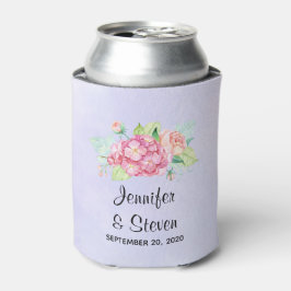 ピンクエレガントの水彩花の花束結婚の 缶クーラー